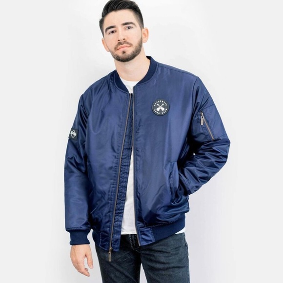 Hard Rock Quilted Bomber Jacket Navy - Size Medium - Picture 2 of 12